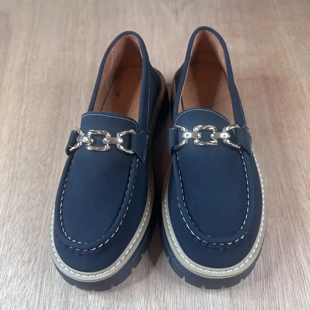 Chunky Black Chain-Accent Lightweight Summer Loafers Size EU 40, Serra Brand